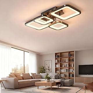Luminária de teto moderna e industrial com LED ajustável de quatro luzes, preta, para sala de estar