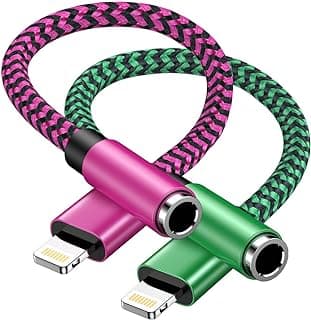 Adaptadores de fone de ouvido para iPhone, Lightning para 3,5 mm, cabos rosa e verde