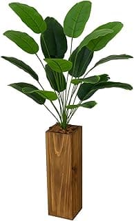 Planta artificial em vaso de madeira para sala, 1,15m de altura, folhas verdes brilhantes, fundo branco