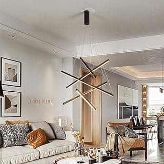 Lustres pretos para escadas com pé direito alto, lustre linear de 2,5 m (98,4") para hall de entrada, com LED dimerizável, lustre pendente longo para sala de estar e escritório.