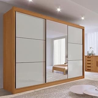 Guarda Roupa com Espelho Casal 3 Portas 6 Gavetas 100% Mdf Miami Cinamomo/off White