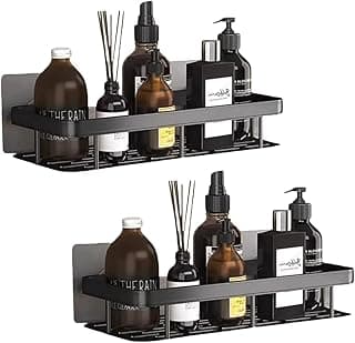 Kit 2 Prateleiras Adesiva Sem Furo Para Banheiro Cozinha Organizador Parede Suporte Porta Shampoo Sabonete Nicho Decorativo Sem Furadeira Instalação Fácil Resistente Moderna