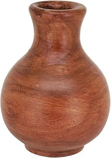 Vaso decorativo de madeira natural rústico, ângulo frontal, cor marrom escuro.