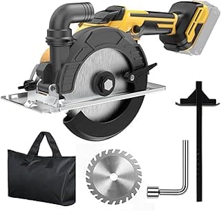 Serra circular sem fio, compatível com bateria DeWalt 20 V Max (sem bateria) Motor sem escova de 7000 RPM Lâmina de liga de 15 cm, 5,6 cm (90°), profundidade máxima de corte de 3,8 cm (45°), leve 2 kg