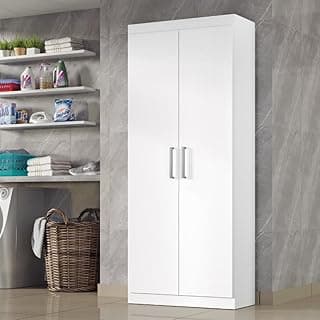 Guarda-roupa de lavanderia Sheila branco com dois pontos e 1,85m de altura com suporte para vassouras