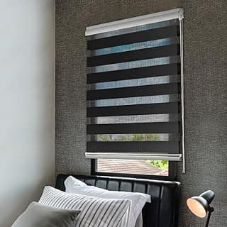 Persiana para Janela Rolo Tecido Duplo com Faixas Opacas e Transparentes, L 1,20 m x A 1,60 m, Preta