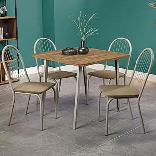 Mesa de jantar quadrada com 4 cadeiras estofadas cinza, fundo verde