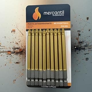 Pacote de 10 bits de ponta PH2, 90mm, ponteira antiderrapante, aço S2, dourado e cinza, embalagem azul e laranja