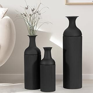 Conjunto de 3 vasos de metal pretos grandes para decoração de interiores