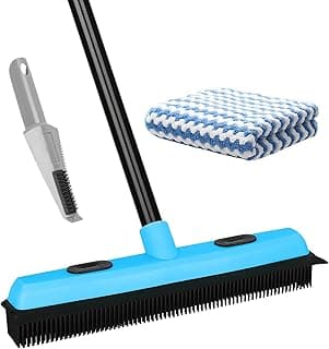 KeFanta Vassoura de borracha para remoção de pelos de animais de estimação, vassoura removedora de pelo de 129,5 cm com rodo, vassoura de pelos de animais de estimação para carpete, piso de madeira,