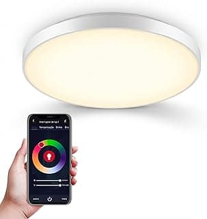 Luminária de Teto Plafon LED Inteligente Smart Wi-Fi de Sobrepor 24W Ø30 cm RGB + Branco Quente a Frio 2700K–6500K, Controle por App e Voz, Compatível com Alexa e Google Assistant