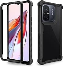 Capa de proteção Asuwish para Xiaomi Redmi 12C/Poco C55, preta, com proteção total, recortes para câmeras e botões, fundo branco.