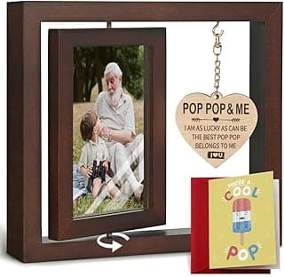 Porta-retrato giratório flutuante para vovô com coração de madeira e cartão de mensagem