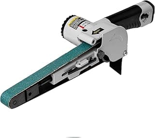 Lixadeira de correia pneumática industrial cinza e preto com correia verde
