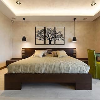 Quadro Decorativo Árvore da Vida, Preto, MDF, 3 Painéis, Estilo Moderno, Arte de Parede para Sala de Estar