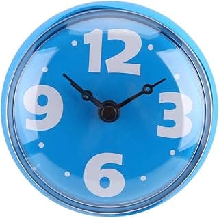 Relógio circular azul com mostrador de vidro e números brancos