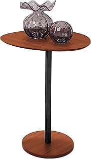 Mesa lateral redonda de madeira com haste de aço preto, design orgânico