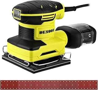 DESOON Lixadeira Orbital Profissional 300W Elétrica 13000 rpm Com Coletor de Pó Removível 16 Pcs Lixa para Madeira Metal e Pintura