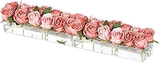 Arranjo de rosas cor de rosa em vaso retangular transparente para decoração