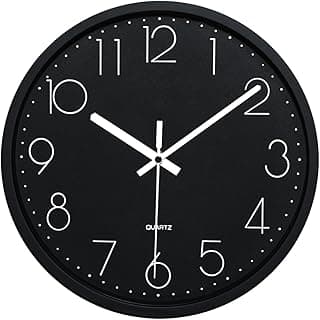 Relógio de Parede Decorativo 25 cm Silencioso Quartz Analógico | Sala, Cozinha, Escritório, Home Office | Design Moderno | Ponteiros em Metal e Visor de Vidro (PRETO)