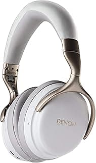 Fones de ouvido sem fio Denon AH-GC25W brancos, alta qualidade de áudio, design elegante.