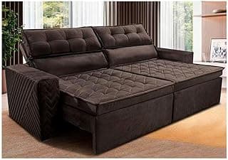 Sofá 4 lugares cama retrátil e reclinável revestido em suede velusoft cor café