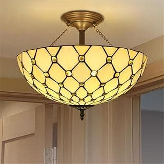 Luminária pendente estilo americano contemporâneo com cúpula de vidro mosaico amarela pálida