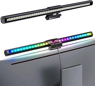 Luminária LED para monitor USB com luzes RGB multicoloridas, conectada a um monitor