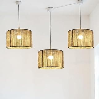 Kit 3 luminárias pendentes rústicas em fibra natural para sala de jantar