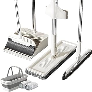 Kit de Limpeza 5 em 1 com Mop Inox Retrátil, Rodo, Vassoura, Pá Coletora e Balde Dobrável