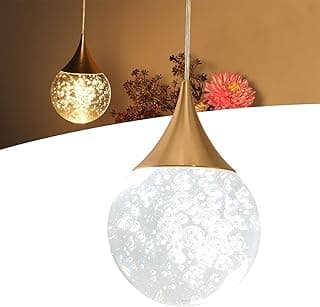 Luminária pendente cúpula bolhas cristal dourado LED iluminada