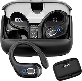 Basike Fone de Ouvido Sem Fio Esportivo BLuetooth 5.3 TWS，Tela LED Dupla, 3 Tamanhos Tampões Ouvido Intercambiáveis, Suporta chamadas de voz, adequadas para Android e IOS (Preto)
