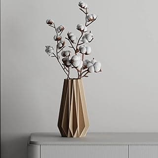 Vaso decorativo 3D bege com flores secas brancas