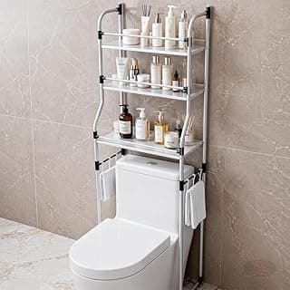 Estante Banheiro Organizadora Sobre Vaso Sanitário 3 Prateleiras Aço Branco 155x46x25cm - Organizar Shampoo Toalhas Cosméticos E Itens De Banheiro
