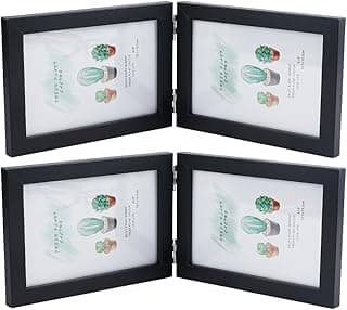 Porta-retratos dobráveis pretos com moldura dupla retangular para decoração de mesa familiar
