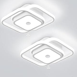 Duas luzes de teto LED brancas com sensor de movimento, design quadrado, fundo cinza