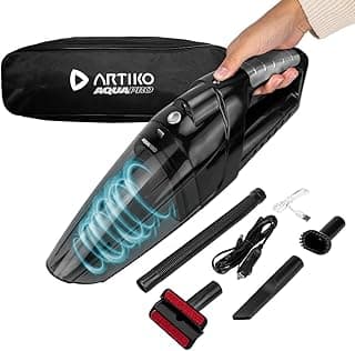 Aspirador de pó e água sem fio Artiko AquaPro 100W Turbo 12V, preto e cinza, com luz azul e acessórios