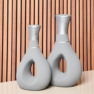 Kit com 2 Vasos Decorativos de Cerâmica Cinza Furado para Decoração