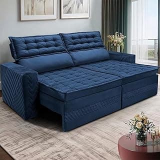 Sofá cama azul cama inBox 4 lugares com encosto reclinável e assento retrátil
