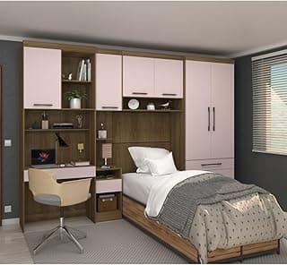 Luciane, Guarda Roupa Solteiro Modulado com Escrivaninha Paris Luciane M01 Cor:Rosa