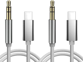 Cabo auxiliar para iPhone, pacote com 2 portas USB L para cabo de áudio de 3,5 mm, adaptador de conector de fone de ouvido de 1 m, cabo de áudio estéreo auxiliar macho compatível com iPhone 14/13/12