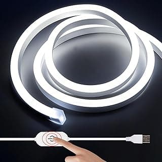 Faixa de luz neon LED 3M flexível com controle de toque, iluminação branca quente, fundo escuro