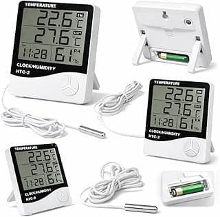 Termômetro digital HTC-2 com sensor externo, temperatura, umidade e relógio