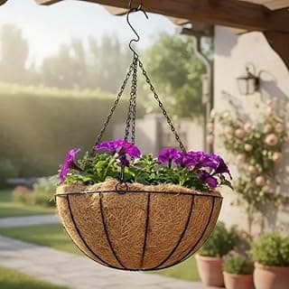 Vaso Suspenso Grande 30cm de Diâmetro de Fibra de Coco Natural com Plantas Pendentes