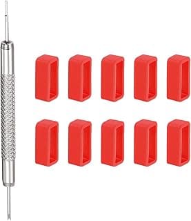 Generic 10 peças de pulseira de relógio 16 mm suporte de relógio de borracha retentor de anéis de fixação com ferramenta de barra de mola para reparo de pulseira de relógio, vermelho