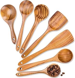 Colher de Madeira para Cozinha, Conjunto de 7 Espátulas e Colheres, Colheres de Madeira Macias e Confortáveis para Cozinhar