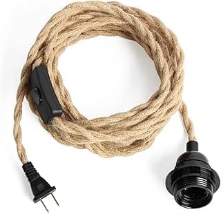 Kit de cabo de extensão para luminária pendente com interruptor, cabo de cânhamo trançado de 4,5m, soquete E26 preto
