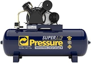 Compressor de ar industrial azul Super AR Pressure com tanque cilíndrico e entrada de ar preta