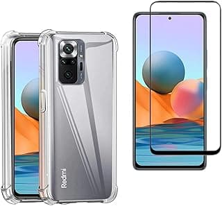 Capa anti-impacto transparente e película de vidro para Xiaomi Redmi Note 10 e Note 10S