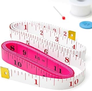 Fita métrica corporal flexível de 150 cm, rosa e branca, para costura e medidas de corpo